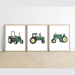 john deere vintage tractor boy room decor, green tractor wall art, farm country room, rustic, 11x14, set of 3, frame not included