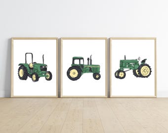 john deere vintage tractor boy room decor, green tractor wall art, farm country room, rustic, 11x14, set of 3, frame not included