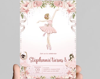 Ballet Birthday Invitation, Pink Tutu, Girl Party (Instant Download)