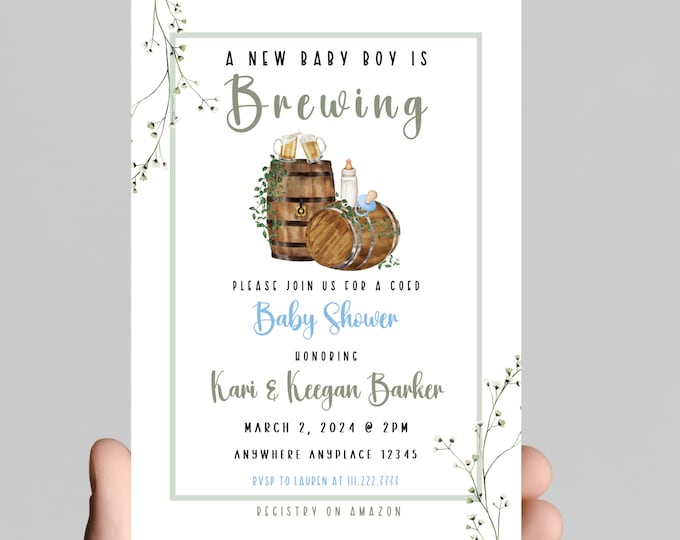 Baby Brewing baby shower invitation, a new baby boy is brewing baby shower invite, beer and bottles coed baby shower invitation