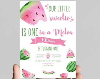 Watermelon First Birthday Invitation, Sweet One Theme (Digital Download)