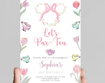 It's time to PAR-TEA birthday invitation, Minnie Mouse birthday tea party, tea time, tea party, little girl birthday party, customizable