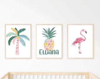 Tropical Nursery Prints, Flamingo, Pineapple, Palm Tree (Digital Download)