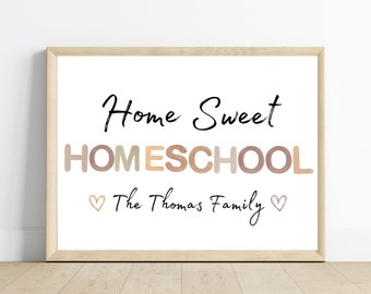 Home sweet homeschool sign, homeschool wall art, customize to your last name, 11x14, one download included, frame not included