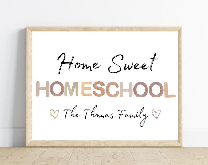 Home sweet homeschool sign, homeschool wall art, customize to your last name, 11x14, one download included, frame not included