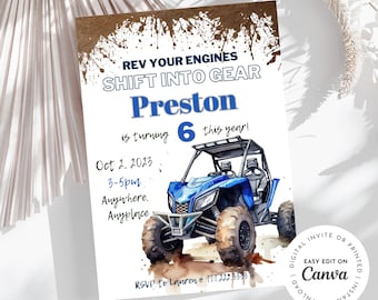 ATV Birthday Invitation, Side by Side Theme, Dirt Mud (Digital)