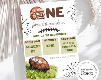 First year down football first birthday invitation, first birthday party, football theme, boy birthday, touch down, kickoff,  customizable