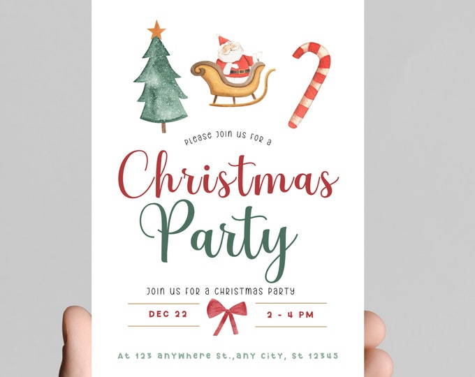 Christmas party invitation, cookie decorating party, ornament exchange, white elephant party,editable, ugly sweater party, printable,digital