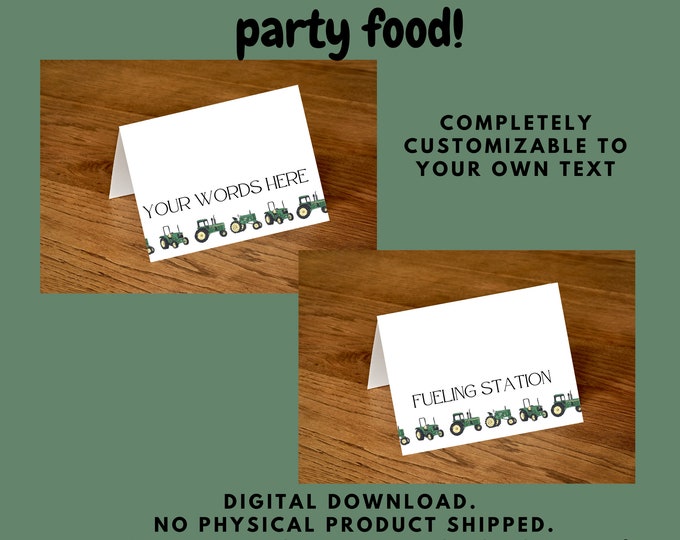 Oh DEERE. Tractor themed birthday party table food tent labels, john deere tractors, green tractors, birthday boy party