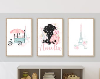 Vintage Paris themed girl room decor, Eiffel Tower, Parisian, Paris theme wall art, 11x14, set of 3 digital downloads
