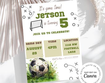 Soccer Birthday Invitation, Football Theme, Editable Template (Instant Download)
