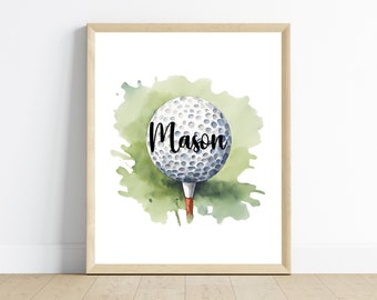 Custom Name Golf Ball Nursery Decor, Watercolor Print (Digital Download)