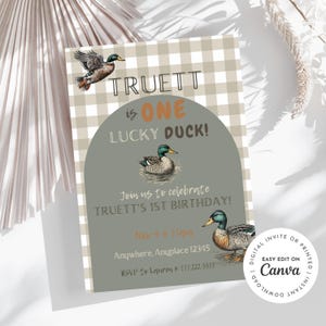 ONE lucky duck 1st birthday party invitation, lucky duck, lucky one, editable, printable, digital