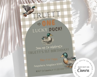 ONE lucky duck 1st birthday party invitation, lucky duck, lucky one, editable, printable, digital