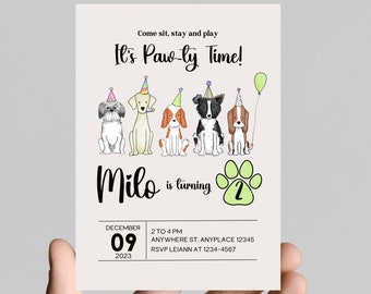 Paw-Ty time! Puppy dog theme birthday invitation, pup-tastic  birthday, printable, digital