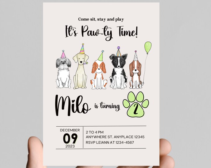 Paw-Ty time! Puppy dog theme birthday invitation, pup-tastic  birthday, printable, digital