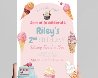 Ice Cream 2nd Birthday Invitation, Sweets Party, Sprinkles (Digital Download)
