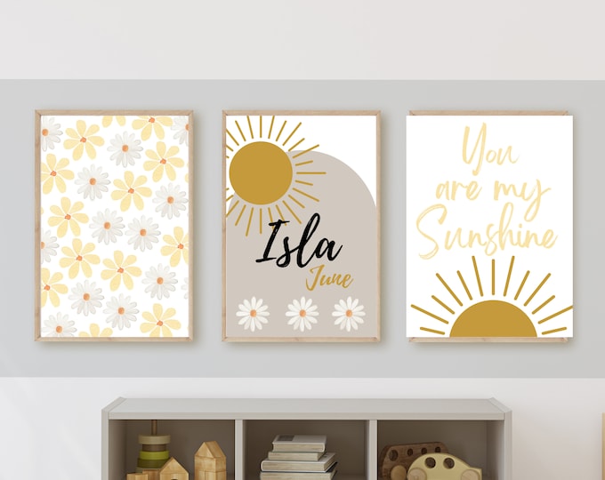 Oh my darling, baby girl nursery decor, sunshine, my little sunshine nursery decor wall art, daisies,  11x14, customizable
