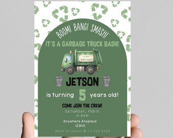 Garbage Truck Birthday Invitation, Editable Party Invite (Printable)