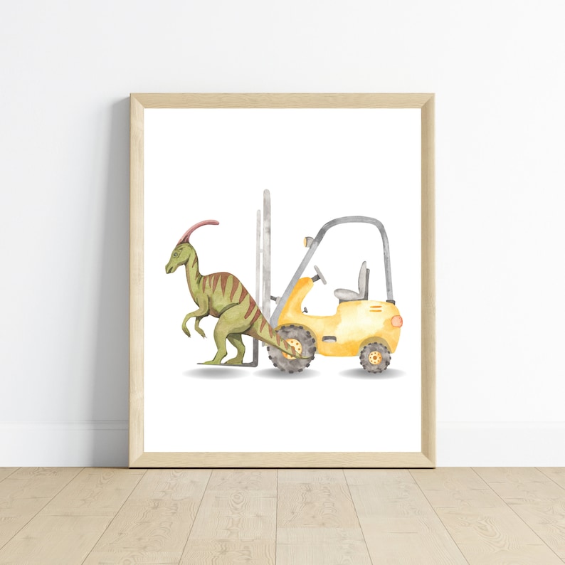 Dinosaur and construction truck theme wall art