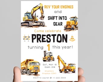 Construction Truck Birthday Invitation, Any Age (Digital Download)