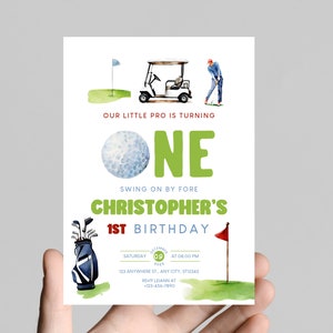 Let&#39;s PAR-TEE birthday invitation, first birthday party, golf theme, perfect for a little boy&#39;s birthday, customizable