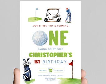 Golf First Birthday Invitation, Par-TEE Theme (Instant Download)