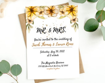 Wedding invitation, peach tone, orange floral, Wedding, greenery, printable, editable, instant download template, e-card, Bridal