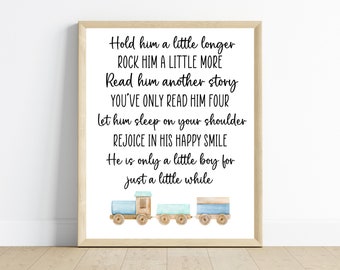 Hold him a little longer nursery sign, Vintage Train boy bedroom decor, nursery art, 11x14, one digital download, printable