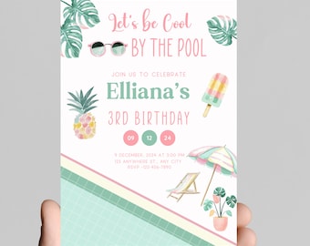 Pool Party Birthday Invitation, Tropical Summer Theme (Digital or Printable)