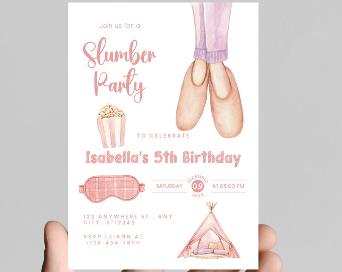 Pajama party sleepover theme girl birthday invitation, slumber party, girls just wanna have fun, age is editable, digital or printable