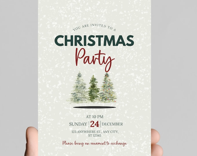 Christmas party invitation, cookie decorating party, ornament exchange, white elephant party,editable, ugly sweater party, printable,digital