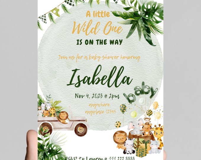 A little wild one is on the way, baby shower invitation, baby boy, safari animals, zoo animals, party animals, digital, printable