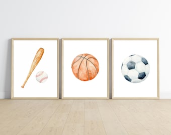 Sports Ball Prints, Boy Nursery Decor, Set of 3 (Digital Download)