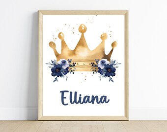 Princess crown girl nursery bedroom wall art, 11x14, one digital download, printable