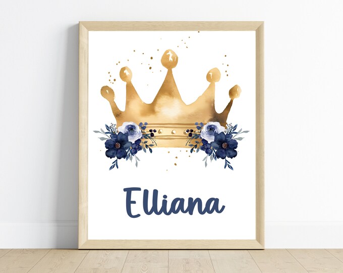 Princess crown girl nursery bedroom wall art, 11x14, one digital download, printable