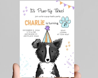 Paw-Ty time! Puppy dog theme birthday invitation, pup-tastic  birthday, printable, digital