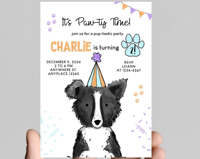 Paw-Ty time! Puppy dog theme birthday invitation, pup-tastic  birthday, printable, digital