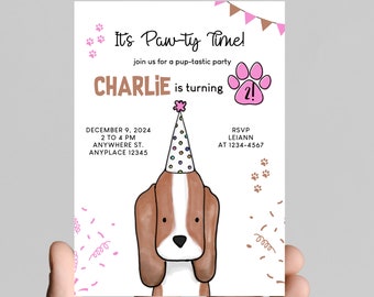 Paw-Ty time! Puppy dog theme birthday invitation, pup-tastic  birthday, printable, digital
