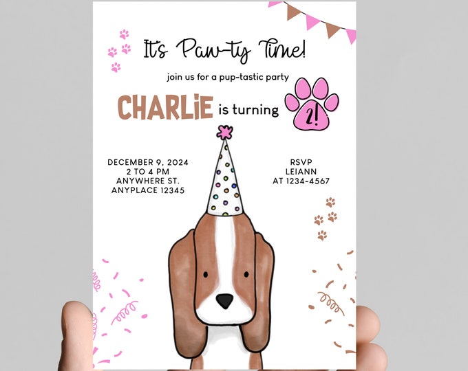 Paw-Ty time! Puppy dog theme birthday invitation, pup-tastic  birthday, printable, digital