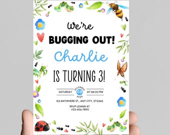 Bug Insect Birthday Invitation, Customizable Colors (Digital Download)