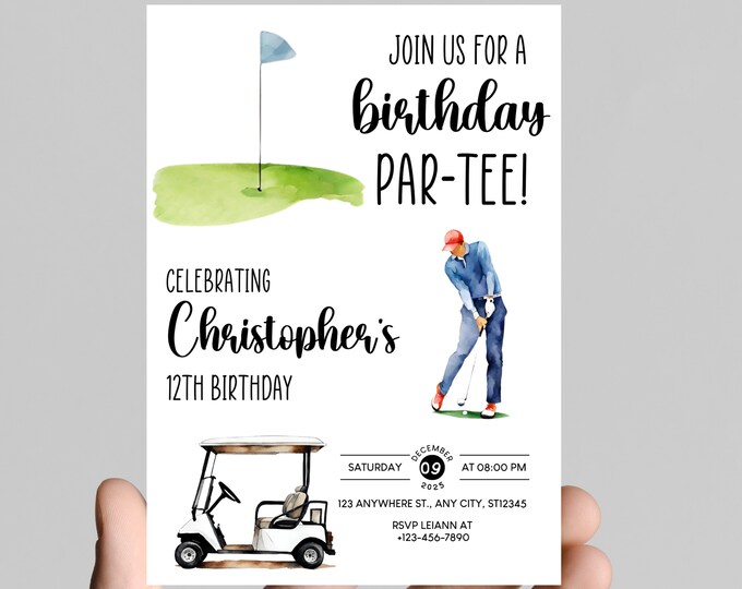 Let's PAR-TEE birthday invitation, first birthday party, golf theme, perfect for a little boy's birthday, customizable