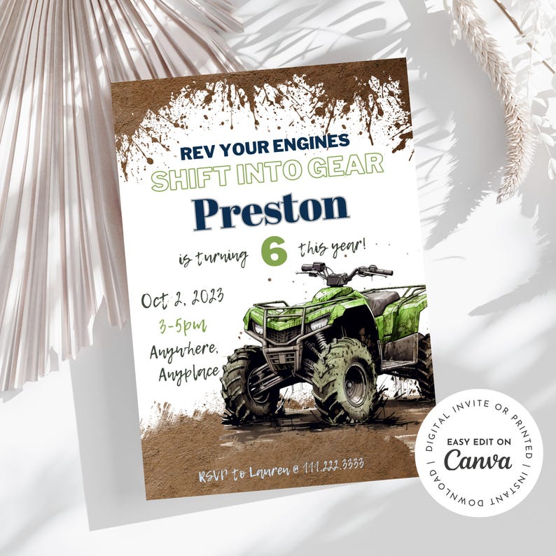Fourwheeler ATV birthday party invitation
