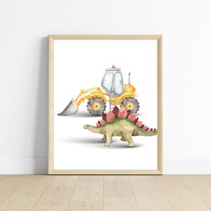 Dinosaur and construction truck theme wall art