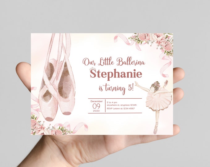 Ballet theme birthday invitation, dance and twirl with the birthday girl, ballet theme light pink tutu, birthday little girl