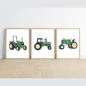 john deere vintage tractor boy room decor, green tractor wall art, farm country room, rustic, 11x14, set of 3, frame not included