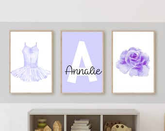 Watercolor Ballet Nursery Decor Prints, Purple Tutu, Set of 3 (Digital Download)