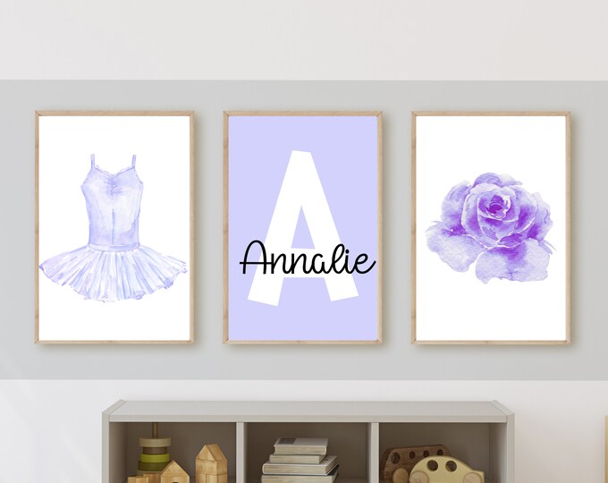 ballet nursery wall art decor, light Purple ballet tutu, ballet dress, 11x14, set of 3, digital download, no frames