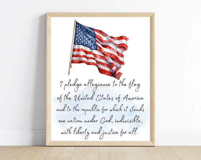 Pledge of allegiance sign, United States of America homeschool sign, homeschool wall art, 11x14, one download included, frame not included