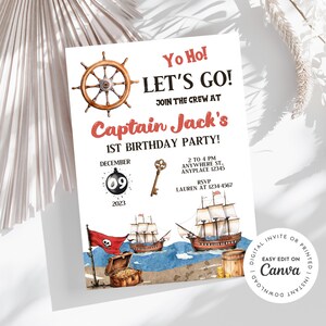 Invitation d'anniversaire sur le thème des pirates Yo Ho Ahoy, pirates, coffre au trésor, bateau pirate, carte au Trésor, personnaliser à tout âge, numérique, imprimable